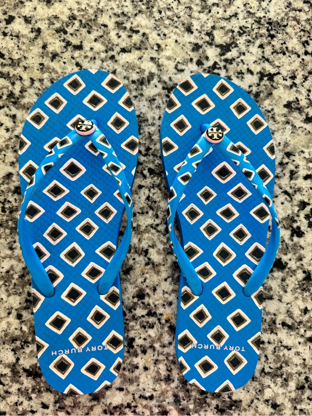 Tory Burch Blue Geometric Logo Flip Flop Sandals